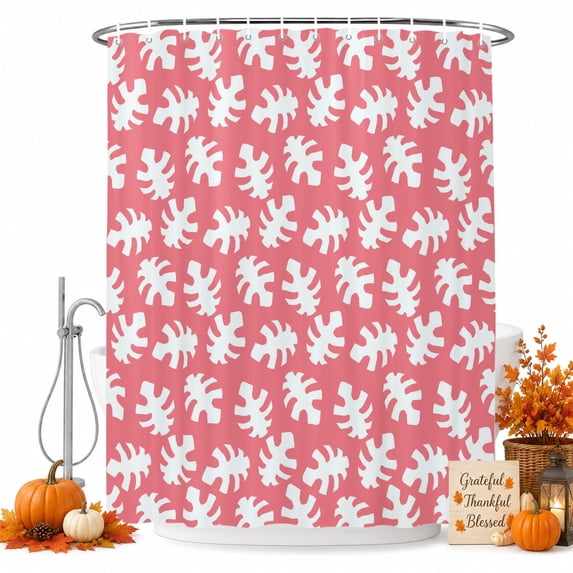 Tropical Botanical Shower Curtain Set - 48" x 72" Washable Bathtub Curtain with 12 Hooks, Modern Simple Monstera Leaves Print Waterproof Fabric Stall Shower Curtains for Bathroom/Bathtub Décor