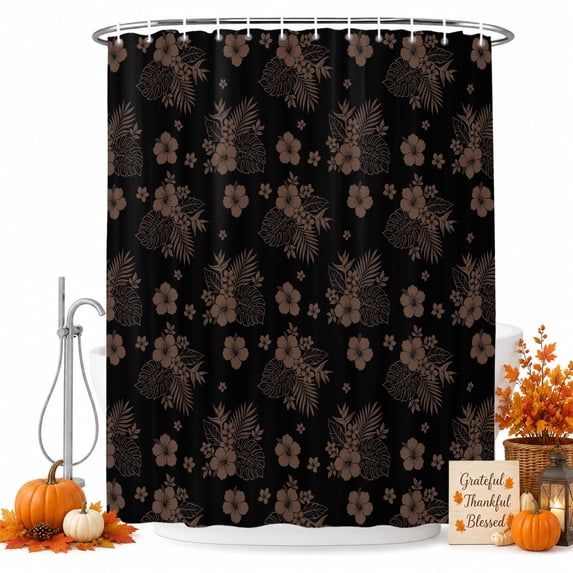 Tropical Botanical Shower Curtain, Waterproof Shower Curtains for Bathroom, Summer Monstera Palm Flowers Retro Washable Fabric Bathtub Curtain Set Bath Decor with 12 Hooks Long 72"x84"