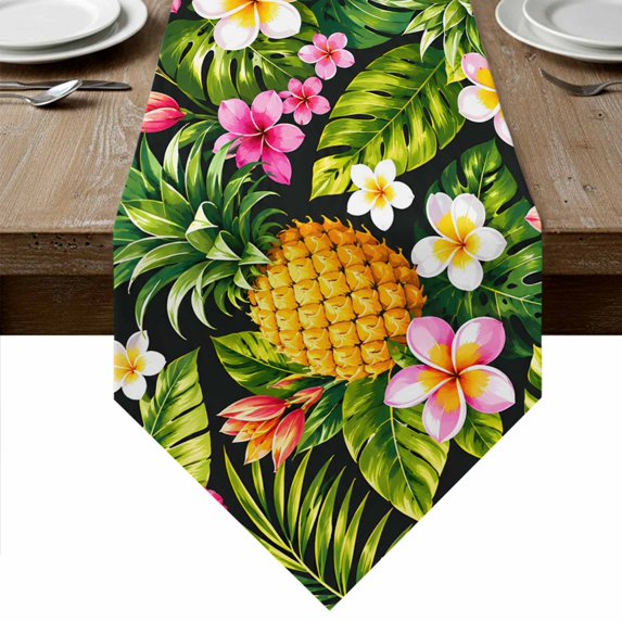 Tropical Botanical Table Runner Linen Burlap Table Runner 70 Inches Long Summer Monstera Leaf Pineapples Floral Boho Dresser Scarves for Kitchen Island Coffee Dining Room Party Holiday Decor 13"x70"