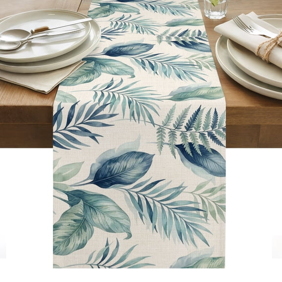 Tropical Botanical Table Runner Summer Palm Leaves Plants Green Tablerunners 13 x 36 Inch, Table Decorations Tabletop Scarf for Summer Gathering Holiday Farmhouse Kitchen Dining Decor