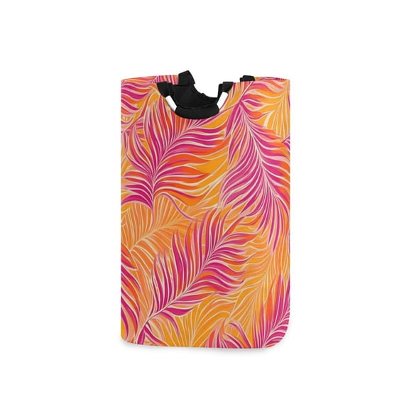 Tropical Bright Color Palm Tree Leaves Laundry Basket with Handles Foldable Laundry Hamper Freestanding Washing Bin 50L