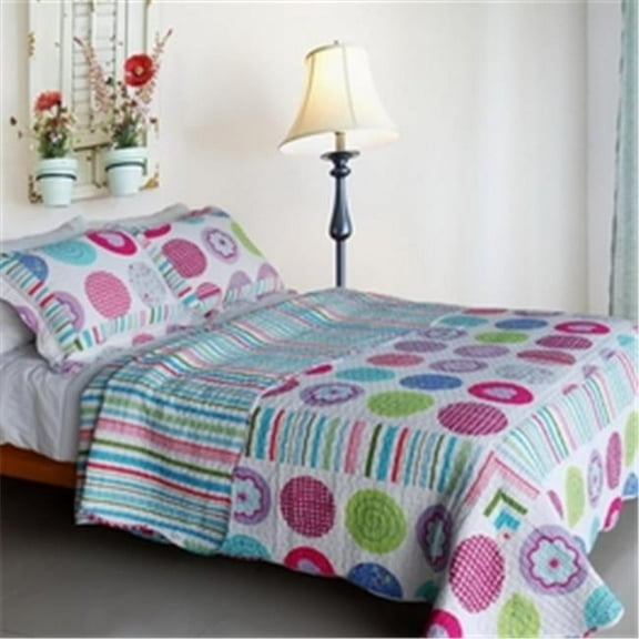 Tropical Bubbles - Cotton 3PC Vermicelli-Quilted Patchwork Quilt Set Full & Queen Size - Green