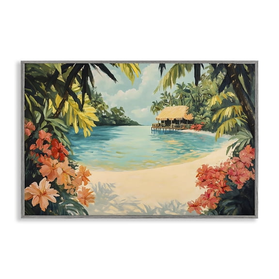 Stupell Industries Tropical Bungalow Lagoon Gray Framed Giclee Art, design by Franklyn Gregory