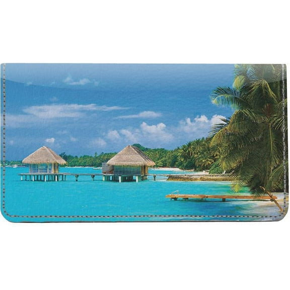 Tropical BungalowsDesigner Checkbook Cover, Credit Card Slots & Pen Loop