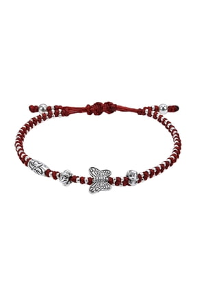 Tropical Butterfly Red Cotton Wax Rope Adjustable Handmade Bracelet