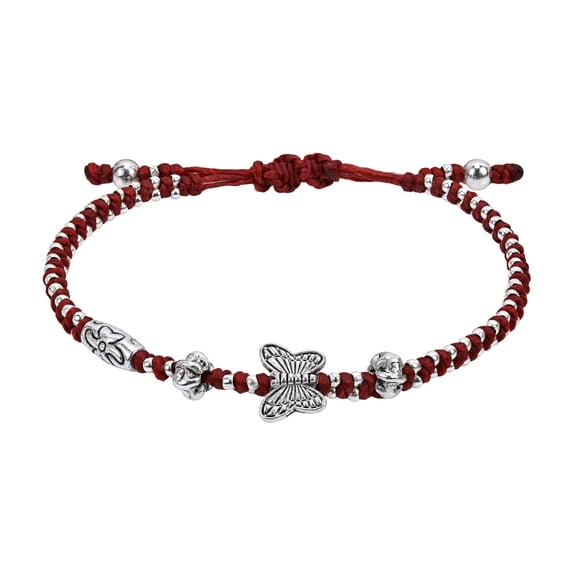 Tropical Butterfly Red Cotton Wax Rope Adjustable Handmade Bracelet