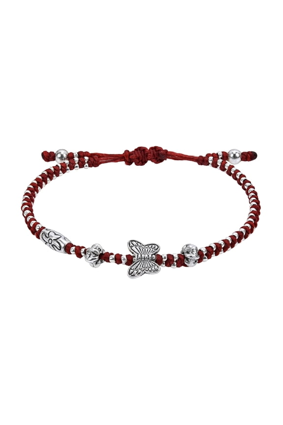 Tropical Butterfly Red Cotton Wax Rope Adjustable Handmade Bracelet