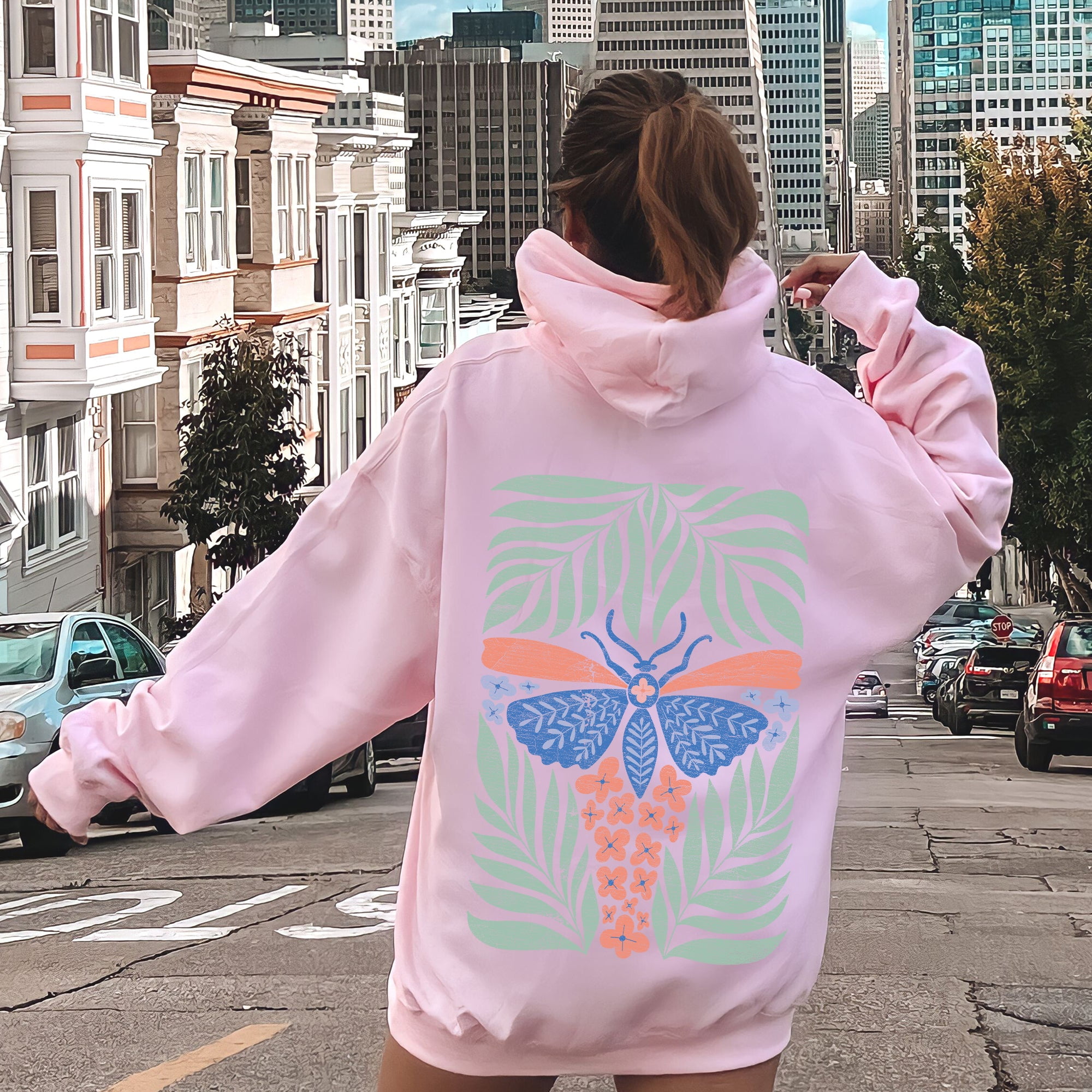 Palm Sunrise Cotton Crewneck Sweatshirt