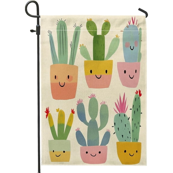 Tropical Cactus Potted Plants Garden Flag 12x18 Inch Double Sided Canvas Outdoor House Flag With Succulent Botanical Pattern For Front Yard Or Backyard Lawn