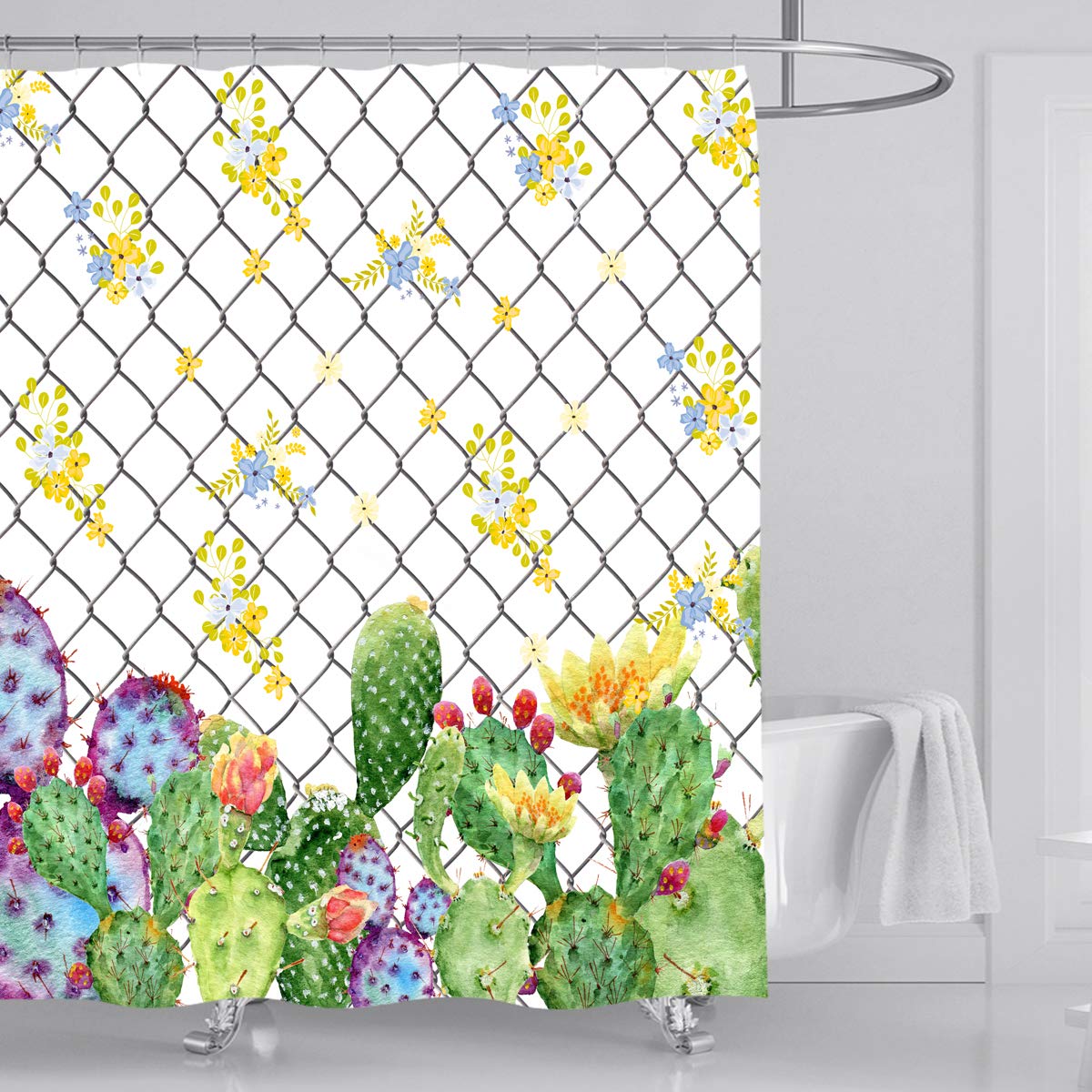 Tropical Cactus Shower Curtain Polyester Fabric Bath Curtain for The