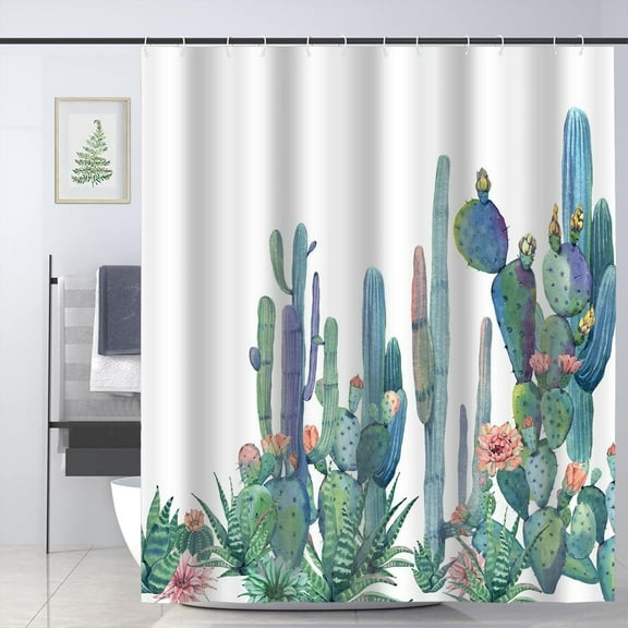 Tropical Cactus Shower Curtains Cactus Flowers Blossom Bath CurtainWaterproof Fabric Bathroom Curtain 72x72in with 12 Hooks