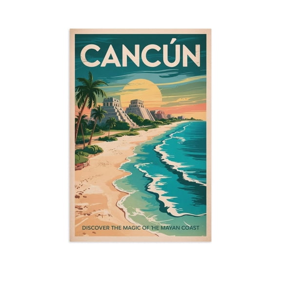 Tropical Cancún Classic Poster Retro Cityscape with Beaches & Crystal Clear Waters Canvas Poster