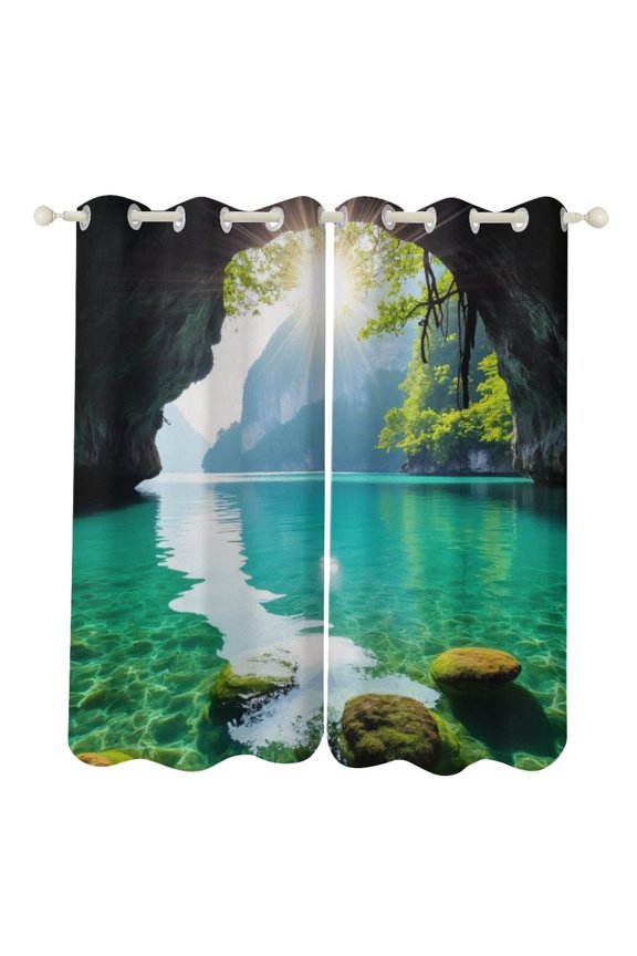 Tropical Cave Paradise 2 Panels 3D Printing Pattern Curtain for Bedroom Living Room Kitchen Window Decoration Home