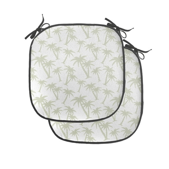 Tropical Chair Seating Cushion Set of 2, Tropical Coconut Palm Trees Pattern Print Exotic Hawaiian Wild Lands Holiday Theme, Seat Pads with Anti-slip Backing, 16"x16", Grey White, by Ambesonne