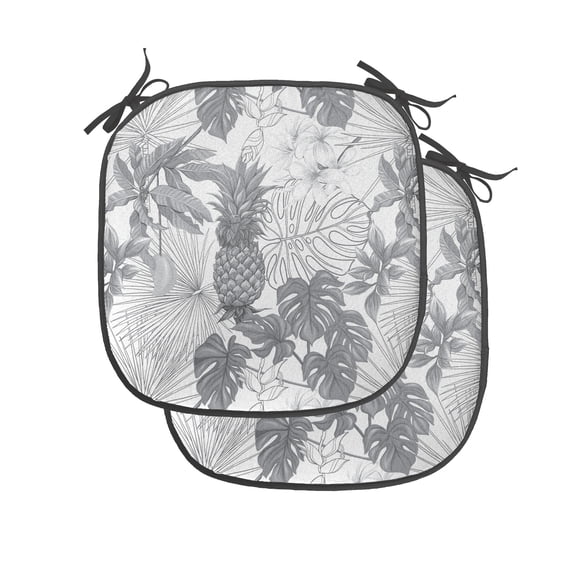 Tropical Chair Seating Cushion Set of 4, Print of Exotic Plantation Palm Leaves Hawaiian Greyscale Layout, Seat Pads for Office with Anti-slip Backing, 16"x16", Dimgray White, by Ambesonne