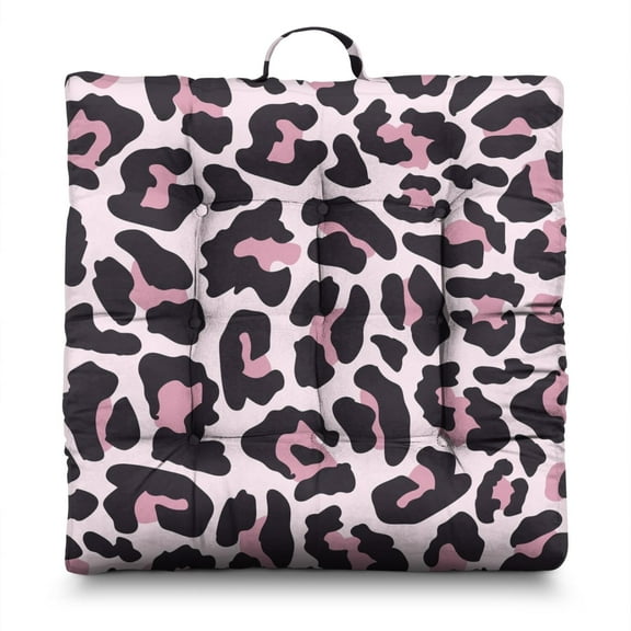 Tropical Cheetah Print Pillow&nbsp;– 22x22 Inch Large Floor Cushion, Dutch Velvet, Exotic Leopard Spots (Jungle-Themed Design for Lounge & Tatami)