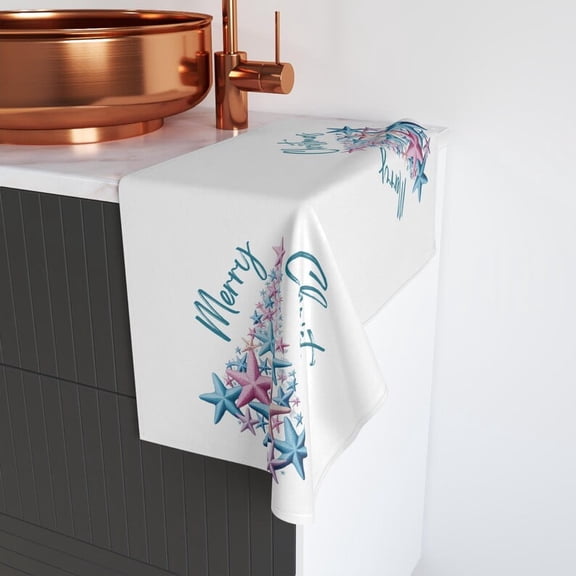 Tropical Christmas Hand Towel, Coastal Beach Bathroom Decor, Starfish Decor, Festive Holiday Kitchen Towel, Nautical Home Accent, Ocean Themed Decor