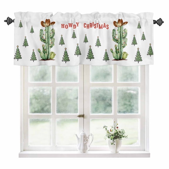 Tropical Christmas Kitchen Valances for Windows 42x12 Inch Kitchen Curtains Valances Rod Pocket Xmas Trees Western Cowboy Cactus Bathroom Window Valances for Window Treatment Decor