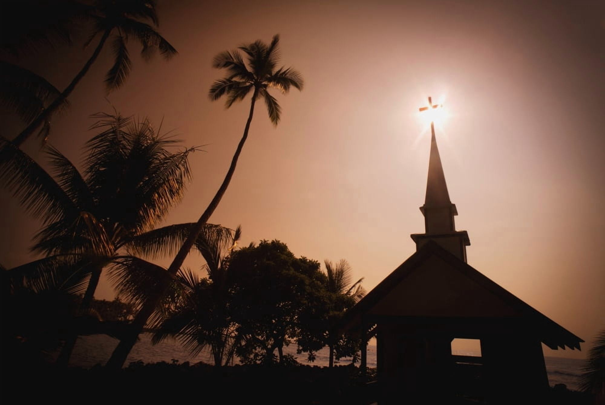 Tropical Church In Silhouette Canvas Art - Darren Greenwood Design Pics (34 x 22)