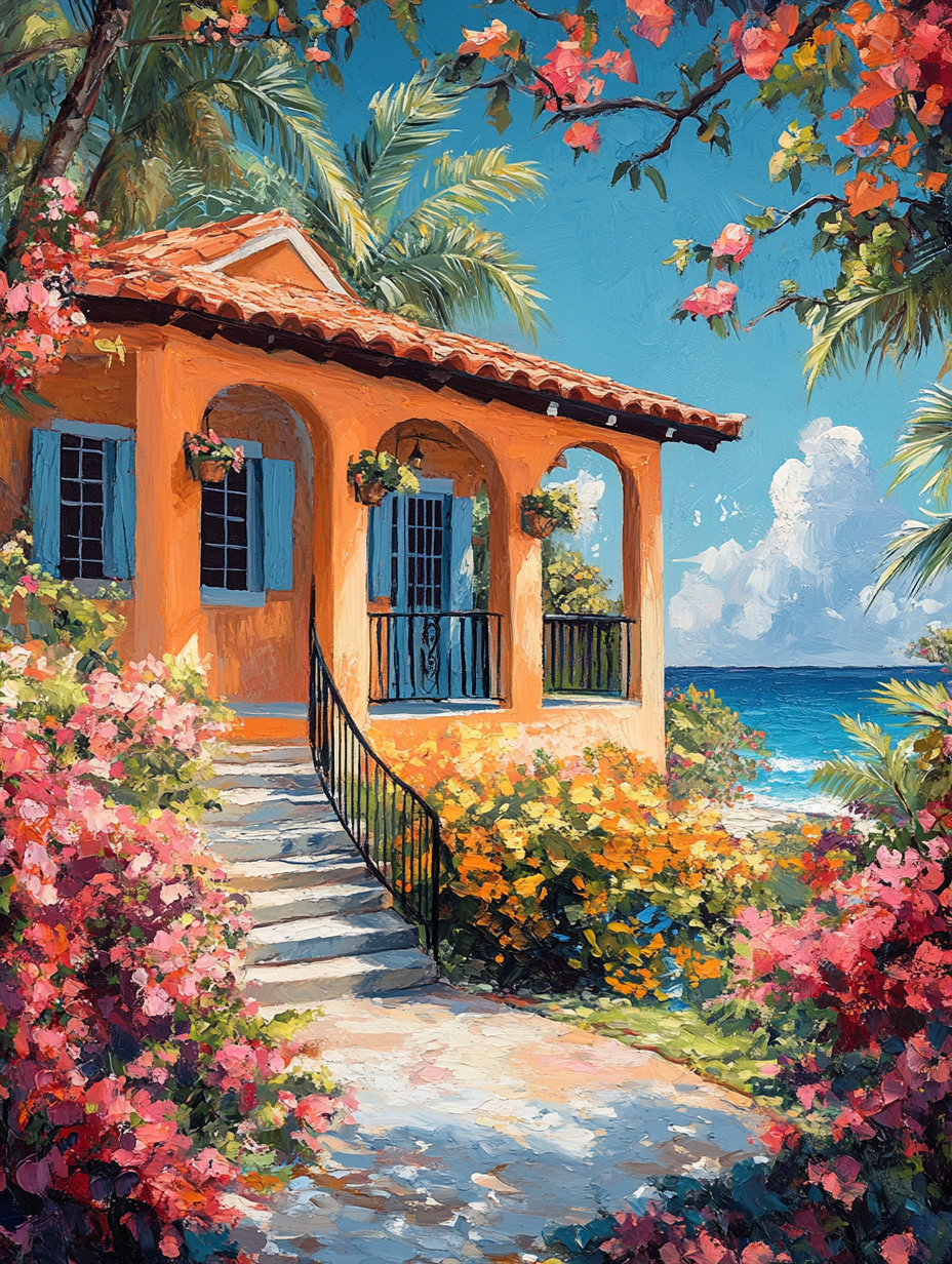 Tropical Coastal House Canvas Painting Perfect for Living Room BedroomOffice and Hallway Decor