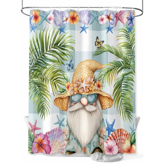 Tropical Coastal Shower Curtain, Vintage Dwarf Shell Starfish Butterfly Palm Tree Bathroom Decor Curtains Set with Hooks, Waterproof Fabric Home Accessories， 72 X 78 Inch Long