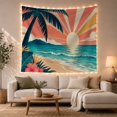 thumbnail image 1 of Tropical Coastal Sunrise Beach Scene, Warm Retro Graphic Style for Beach Lovers, Tropical Home Decor Housewarming Gift Tapestry Wall Hanging for Living Room Bedroom and Dorm, 1 of 7