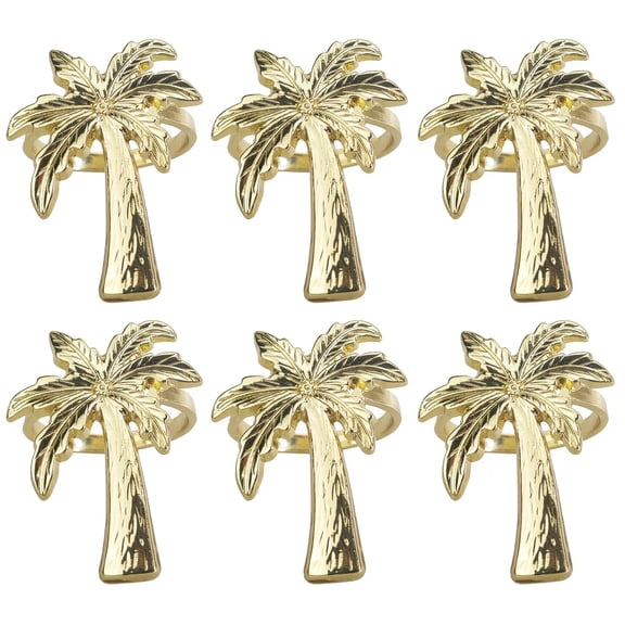 Tropical Coconut & Palm Tree Metal Napkin Rings Set of 6 - Elegant Table Decor for Beach Weddings, Summer Parties & Festive Dining