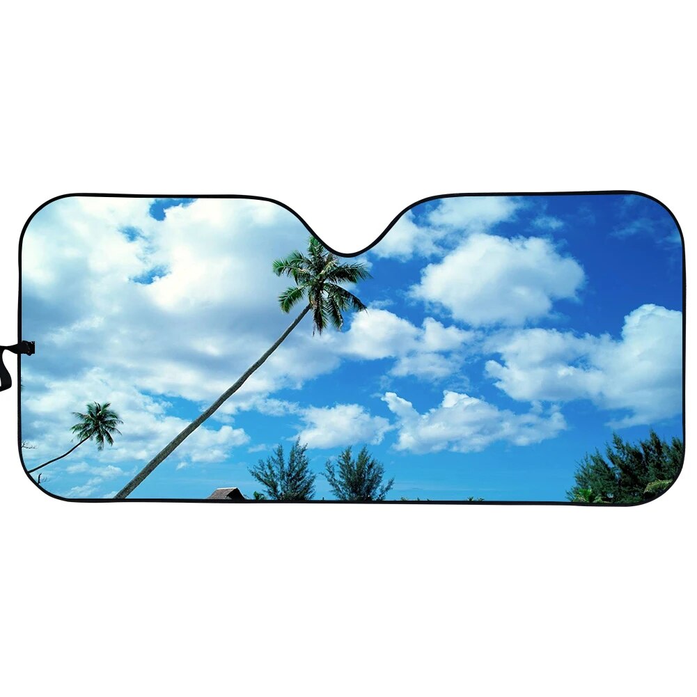 Tropical Coconut Tree Printed UV and Heat Auto Shade for Windshield