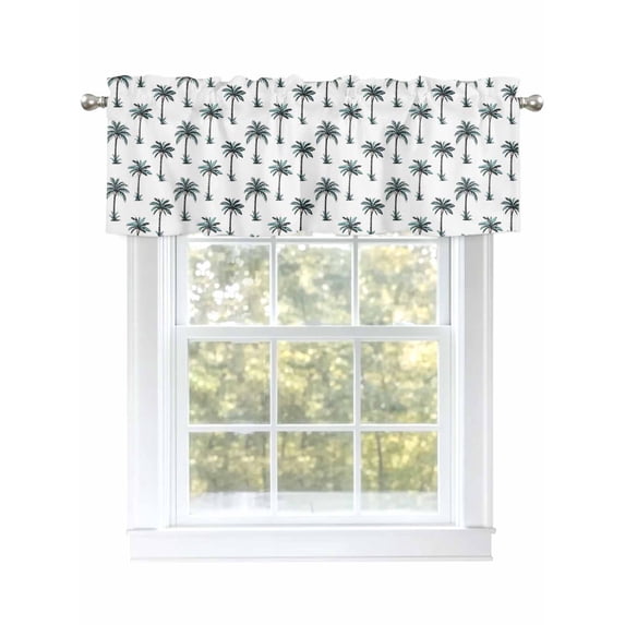 Tropical Coconut Tree Valances for Windows, Rod Pocket Kitchen Valance Curtains - Soft & Washable Small Window Treatment for Living Room, Bathroom, Summer, 54x18inch