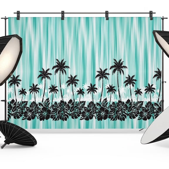 Tropical Coconut Trees Backdrop for Photography, Summer Palm Leaf Turquoise Abstract Photo Backdrop Portrait Background Party Banner Photo Backgrounds for Studio Booth Props, 7x5ft