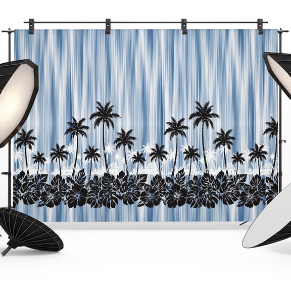 Tropical Coconut Trees Backdrops for Photography, Summer Palm Leaf Navy Blue Abstract Fabric Photo Background Sturdy Studio Props for Photo Studio, Video Recording, Booth & Photoshoot 7x5ft