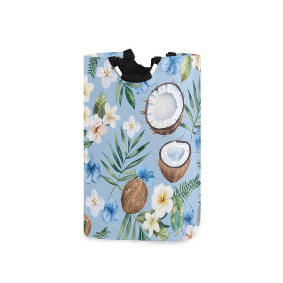 Tropical Coconuts Flowers Leaves Laundry Basket with Handles Foldable Laundry Hamper Freestanding Washing Bin 50L