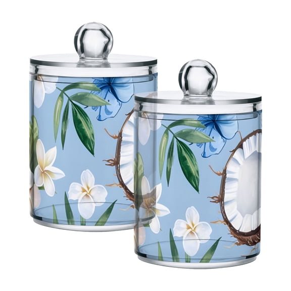 Tropical Coconuts Flowers Leaves Translucent Plastic Cans Storage Canisters with Lid Set of 2