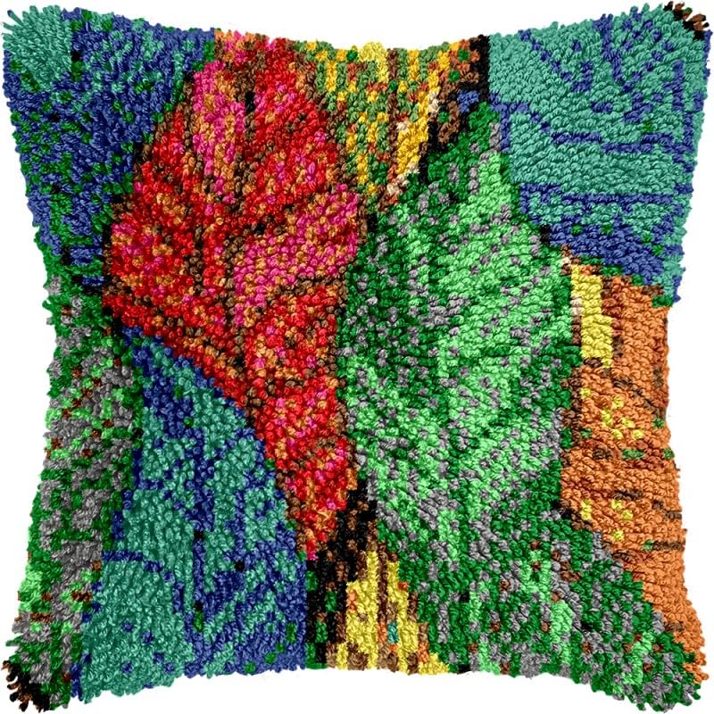 Tropical Color Plants Latch Hook Pillow Kits Pillow Cover with Pattern Printed Canvas Sofa Hooking Pillowcase Cushion Crafts Embroidery Latch Hooking Crochet Starter Kits 17x17 inch(1)