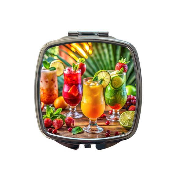 Tropical Colorful Fruity Drinks Travel Makeup Handbag Purse Small Pocket Compact Mirror