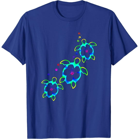 Tropical Colors Hawaiian Honu Sea Turtles Unisex T-Shirt for Men Women Kids Toddler,Royal Blue Color,Size 4XL
