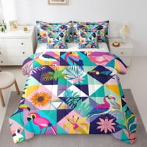 Tropical Comforter Set 7 Piece Bed in a Bag Twin,Abstract Watercolor Bird Bedding Sets,Palm Leaves Sheet Set with Comforter Rainbow Geometry Bed Set,Diamond Triangle Hawaii Beach Decor