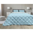 thumbnail image 1 of Tropical Comforter & Sham Bedding Set, Cool Exotic Summer Pattern with Palm Trees and Wavy Bubbly Squares, 3 pcs Duvet Set Microfiber Filling Quilt, 5 Sizes, Deep Sky Blue and White, by Ambesonne, 1 of 4