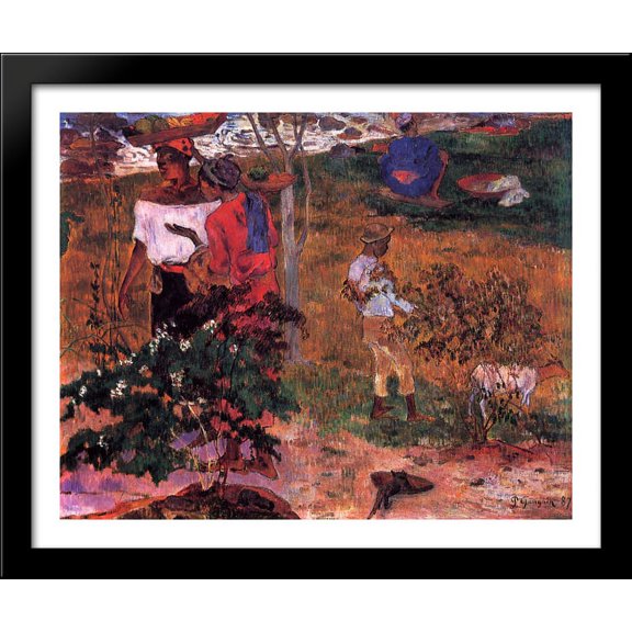 Tropical Conversation 34x28 Large Black Wood Framed Print Art by Paul Gauguin