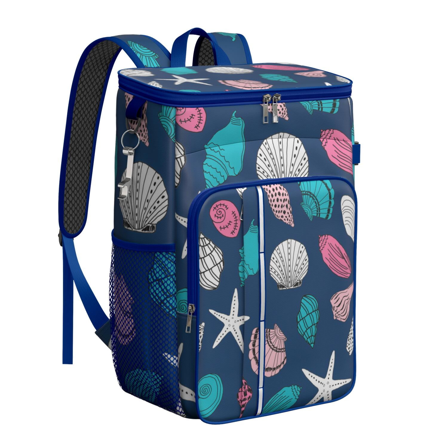 Tropical Cooler Backpack 20L - High-Capacity Insulated Beach Bag with Seashell & Starfish Design, Perfect for Outdoor Adventures