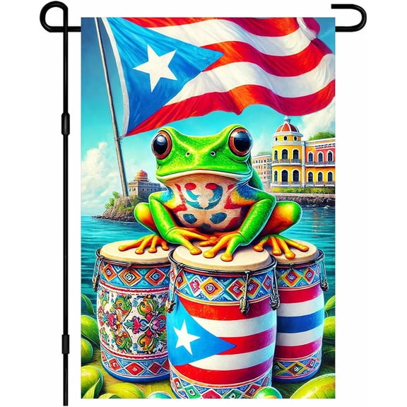 Tropical Coqui Frog Garden Flag Double Sided 12x18 Inch Colorful Caribbean Small Yard Flag for Outdoor Summer Lawn Porch Fiesta Decoration
