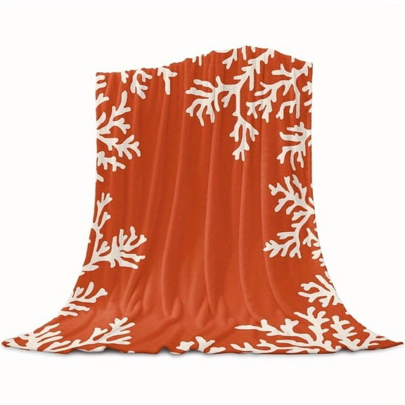 Tropical Coral Border Orange Throw Blanket Machine Washable All-Season Tear-Resistant Plain Weave Space-Themed Travel-Friendly