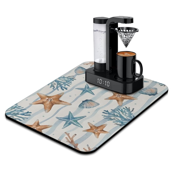 Tropical Coral Coffee Station Mat Underwater Reef Print, Reusable Washable Drying Mat for Kitchen & Pets