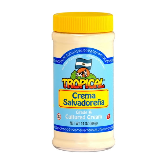 Tropical Crema Salvadorena, Salvadoran Style Mild Sour Cream, Grade A Cultured,14oz, Refrigerated, Resealable Jar