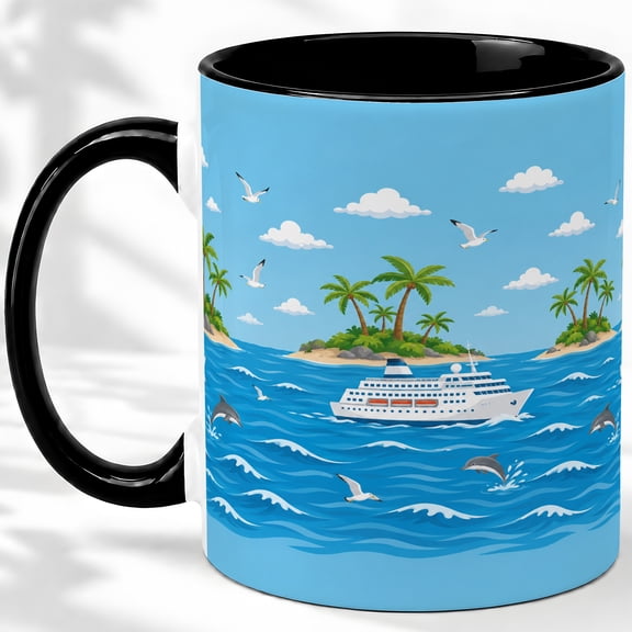 Tropical Cruise Ship Accent Mug, 11oz Ceramic Coffee Cup for Travel Fans