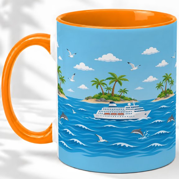 Tropical Cruise Ship Accent Mug, 11oz Ceramic Coffee Cup for Travel Fans
