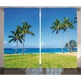 thumbnail image 1 of Ambesonne Tropical Curtains 2 Panel Set, Coconut Palm Hawaii, 108" x 90", Blue Green, 1 of 3