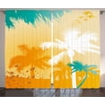 thumbnail image 1 of Ambesonne Tropic Curtains 2 Panel Set, Funky Retro Vivid Palms, 108" x 96", Marigold Teal White, 1 of 3