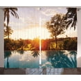thumbnail image 1 of Ambesonne Hawaii Curtains 2 Panel Set, Swimming Pool Sunset, 108" x 90", Orange Teal, 1 of 3