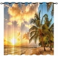 thumbnail image 1 of Tropical Curtains, Beach Ocean Palm Trees Island Hawaiian Sunset Sea Waves Pattern Waterproof Grommet Window Drapes for Bedroom Living Room Laundry Room Closet Cafe 2 Panels W52 x L84, 1 of 6